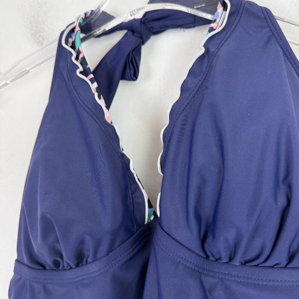 NWT Island Escape Mariposa Halterkini Top Tankini Swim Navy Blue Plus Size 14 - Picture 3 of 11
